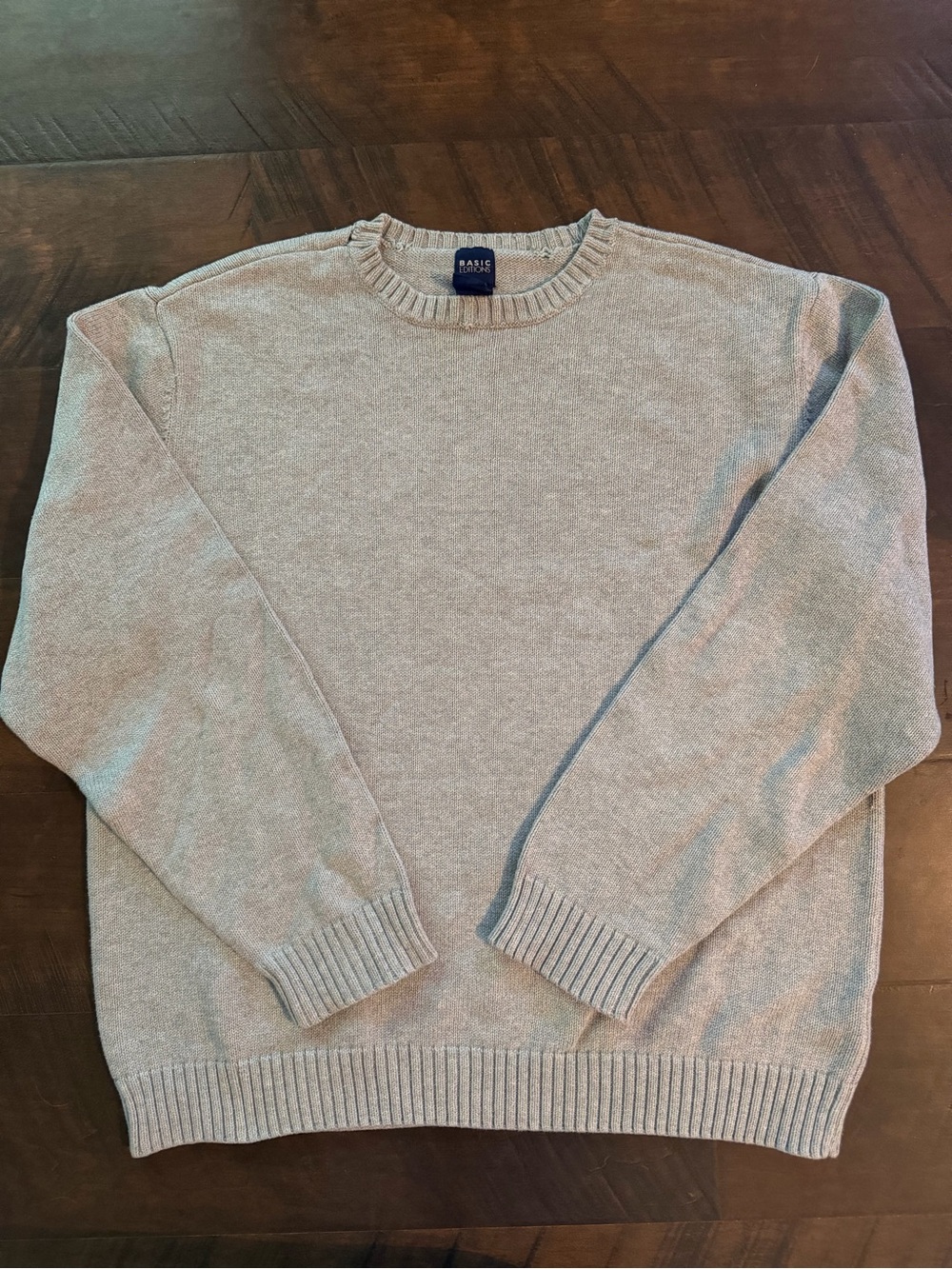 Basic Editions Men’s Crewneck Knit Sweater Gray Heather Cotton Blend Size Large